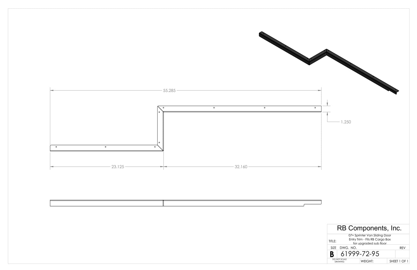 07+ Sprinter Van Sliding Door Step Entry Trim - Fits RB Extension w/ Upgraded 3/4" Sub Floor