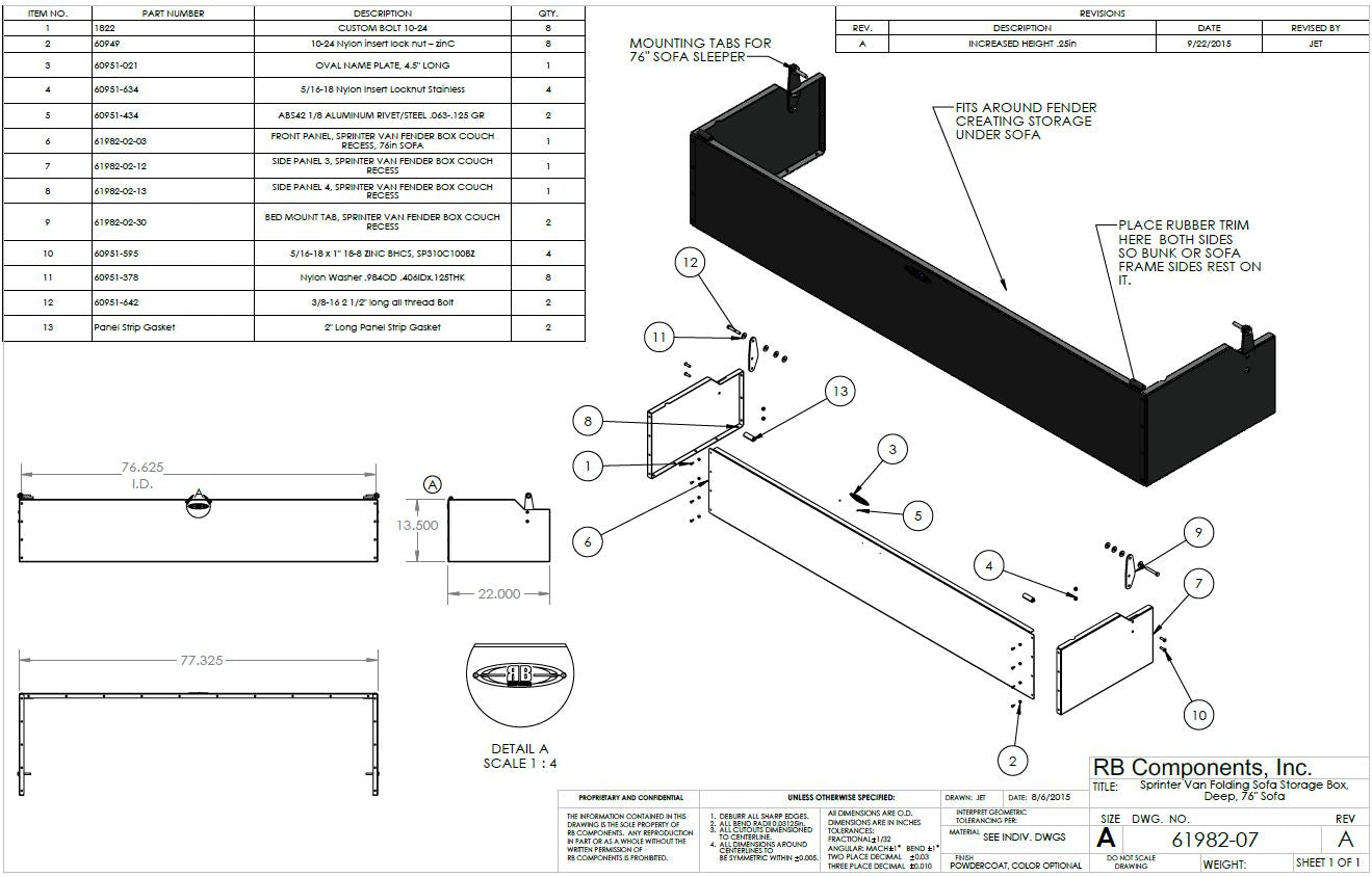 Sofa Storage Box, 76", Deep