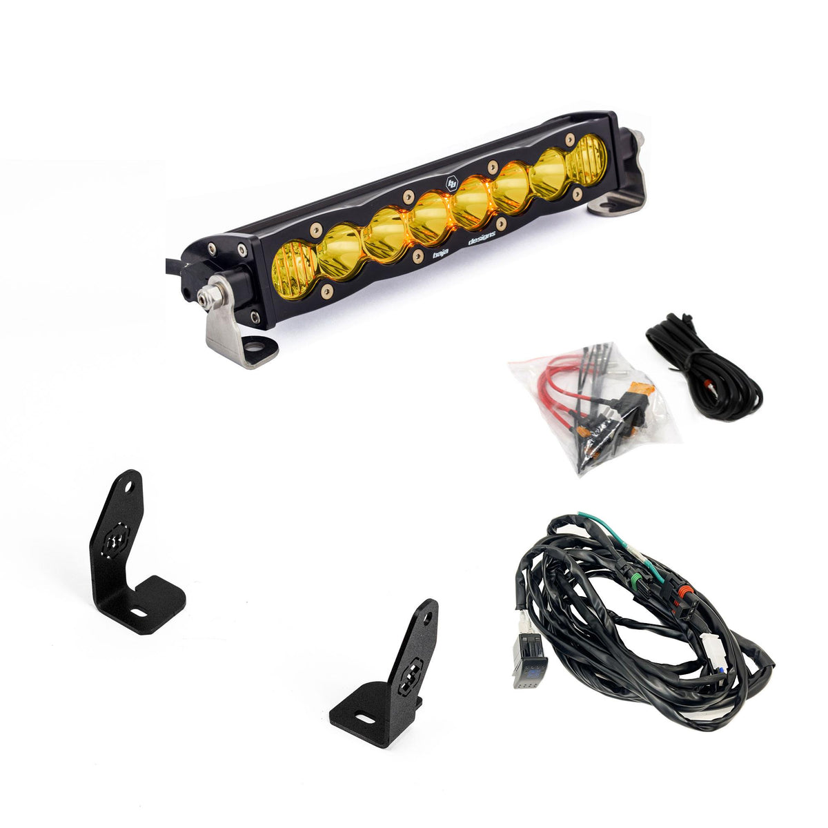 S8 10 Inch Light Bar Hood Mount Kit Polaris 2025 RZR ProR; ProS; ProXP, Baja Amber Baja Designs