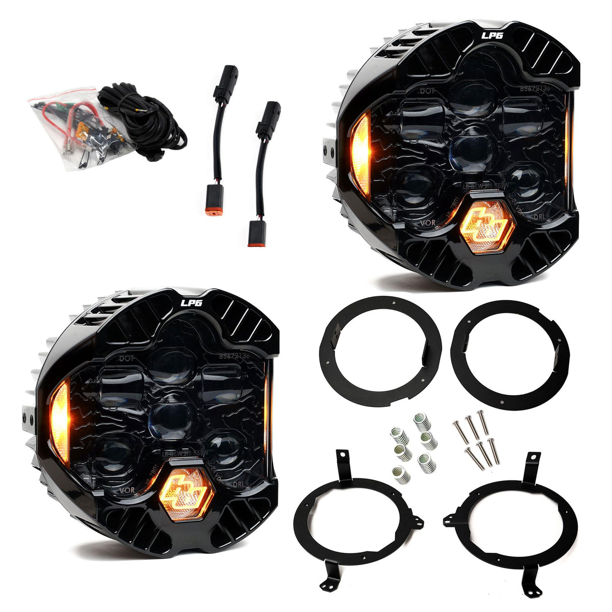 DOT LP6 LED Headlight Kit Jeep 2018-2025 Wrangler JL 2020-2025 Gladiator JT w/Halogen Headlights (Amber) Baja Designs