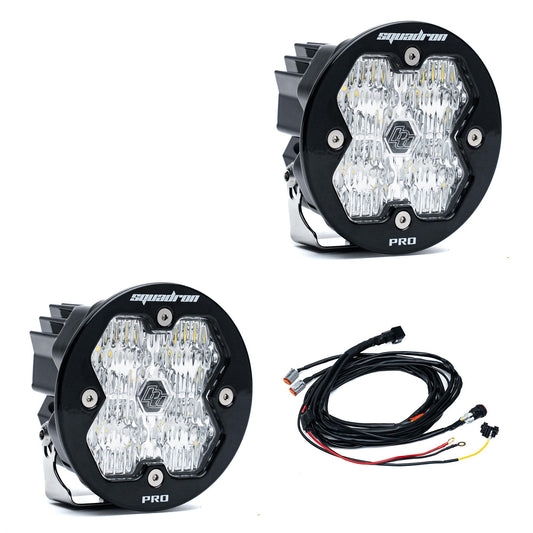 Squadron-R 2.0 Pro Black LED Auxiliary Light Pod Pair Universal Clear Wide Cornering Baja Designs
